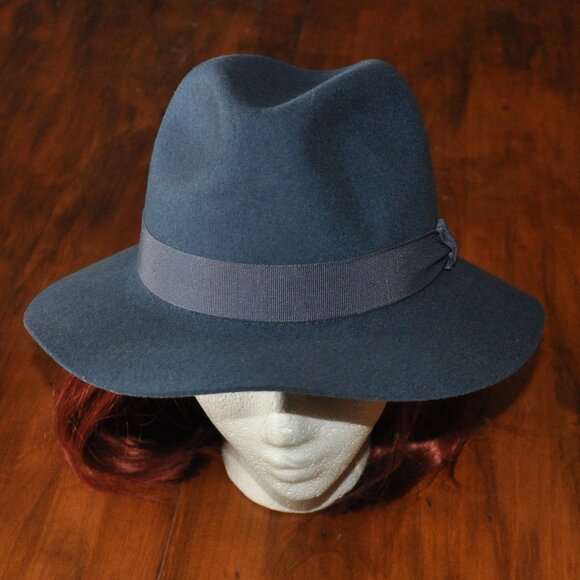 Christys' London Blue 100% Wool Felt Big Brim Fedora Hat M Handmade England - Picture 1 of 13